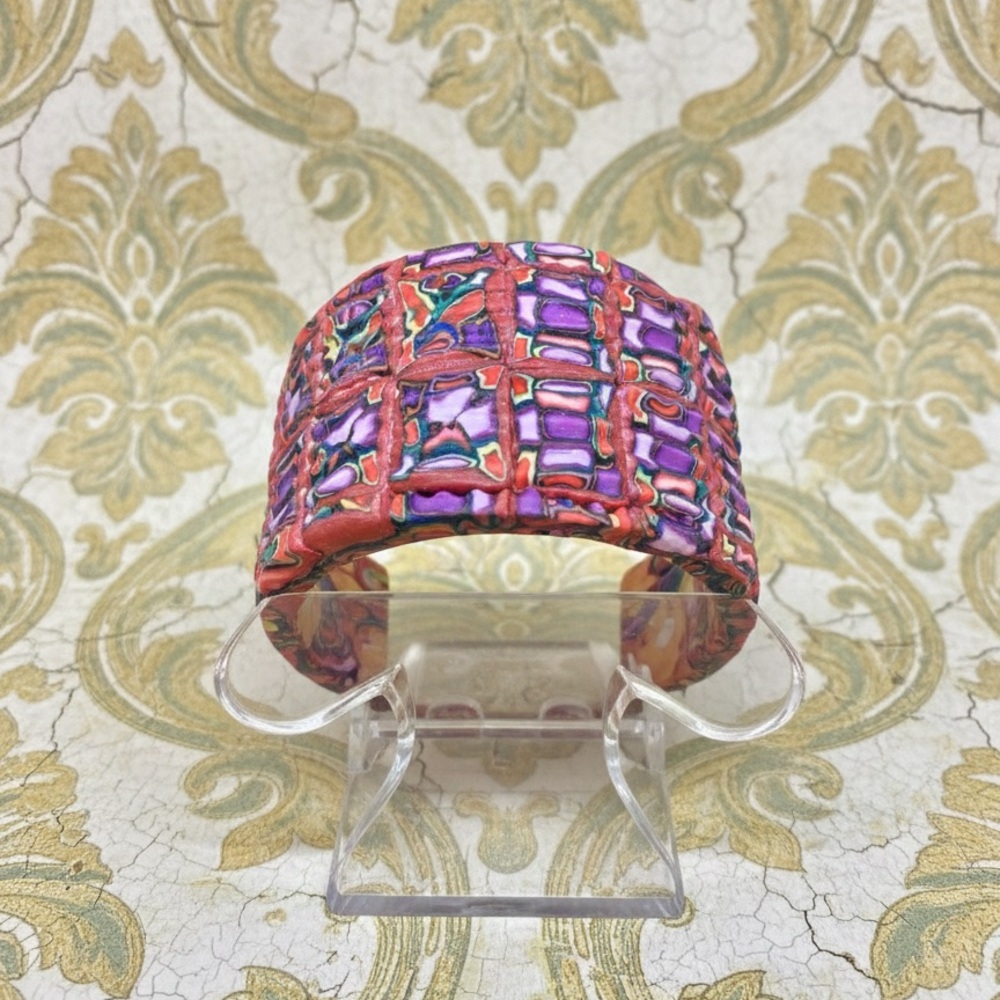 Artisan Handcrafted Millefiori Polymer Clay Cuff Bracelet - Picture 6 of 7
